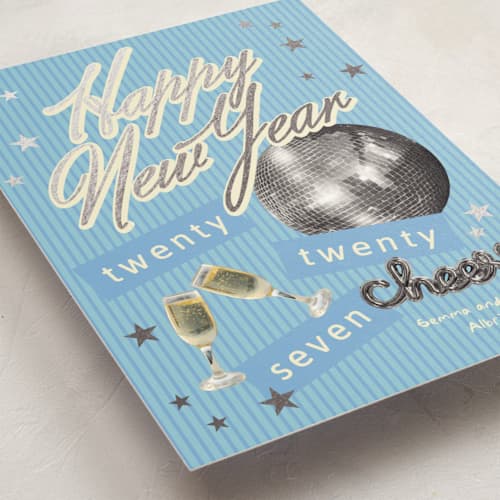 This is a winter foil pressed holiday cards with foil pressed by Inkblot Design called embellished new year printing on signature in standard