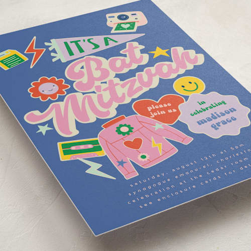 This is a groovy blues bar mitzvah bat mitzvah invitations with standard by Vera Lim called retro16 printing on signature in standard