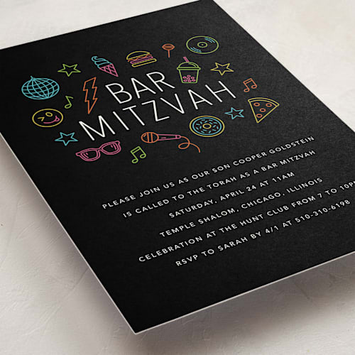 This is a candy bar mitzvah bat mitzvah invitations with standard by Brandy Folse called neon vibes printing on signature in standard