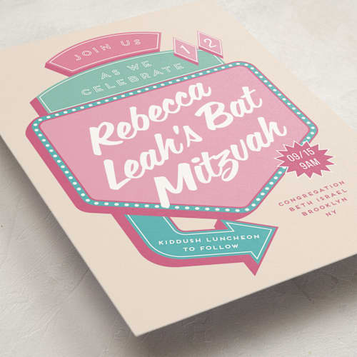 This is a cotton candy bar mitzvah bat mitzvah invitations with standard by Claudia Orengo called las vegas printing on signature in standard