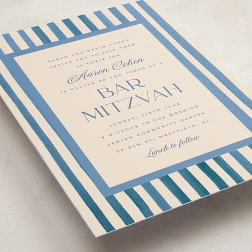This is a sky bar mitzvah bat mitzvah invitations with standard by Teju Reval called painted stripes printing on signature in standard