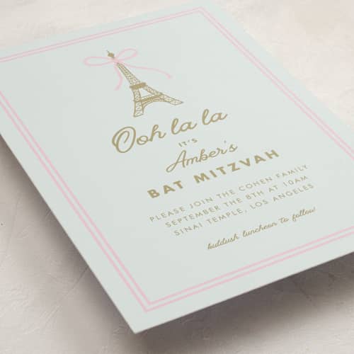 This is a menthe bar mitzvah bat mitzvah invitations with standard by mo kelley called ooh la la printing on signature in standard