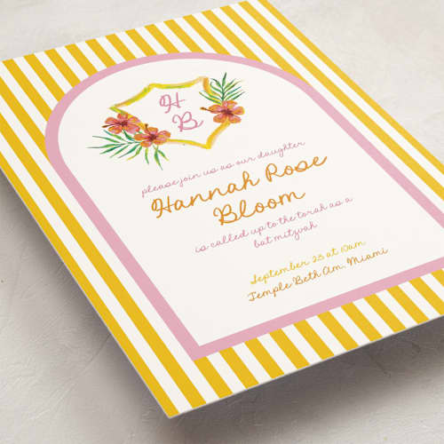 This is a lemon bar mitzvah bat mitzvah invitations with standard by Claudia Orengo called beach club printing on signature in standard