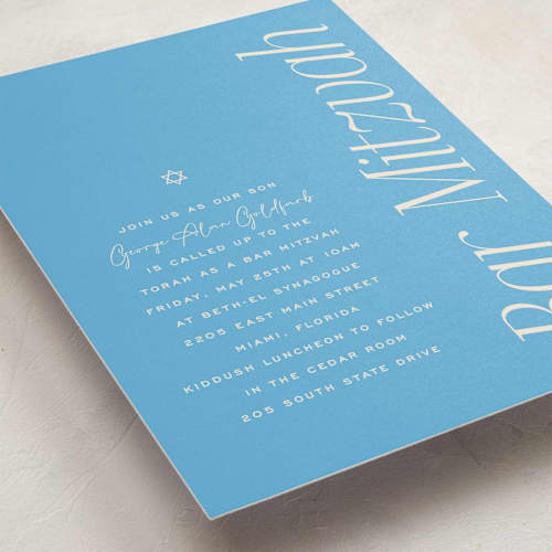 This is a star bar mitzvah bat mitzvah invitations with standard by Pati Cascino called solo printing on signature in standard