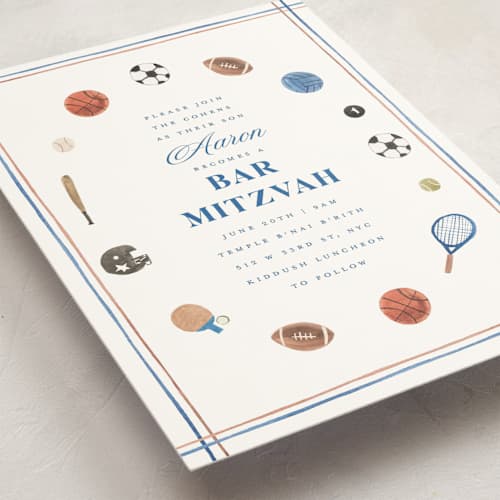 This is a ice bar mitzvah bat mitzvah invitations with standard by Teju Reval called sportsy printing on signature in standard