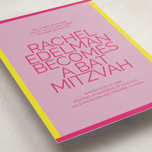 This is a candy-glow bar mitzvah bat mitzvah invitations with standard by Inkblot Design called pop up printing on signature in standard