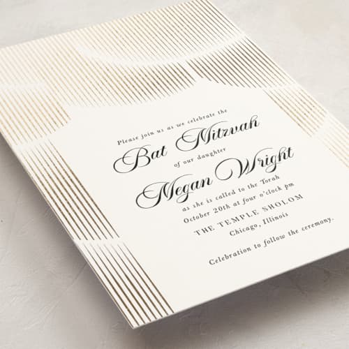This is a cloud bar mitzvah bat mitzvah invitations with foil pressed by Robert and Stella called fringe cascade printing on signature in standard
