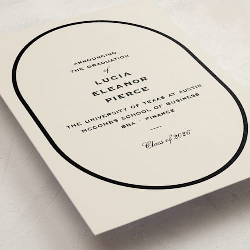 This is a tuxedo graduation announcements with standard by Megan Davis called commence printing on signature in standard