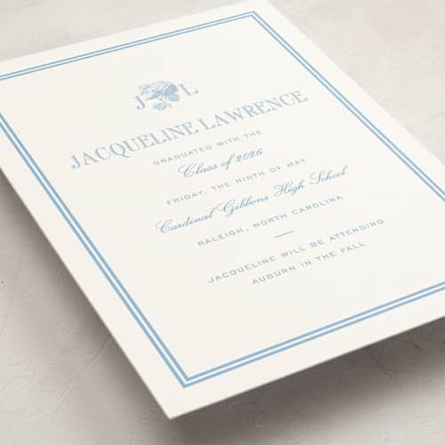 This is a sky blue graduation announcements with standard by Megan Davis called chesapeake printing on signature in standard