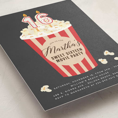 This is a cobblestone sweet sixteen birthday party invitations with standard by Sherley Ferreira called movie night party printing on signature in standard