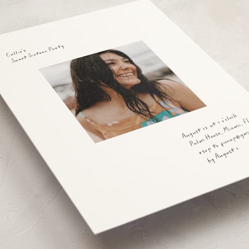 This is a ink sweet sixteen birthday party invitations with standard by Blustery August called scrapbook printing on signature in standard