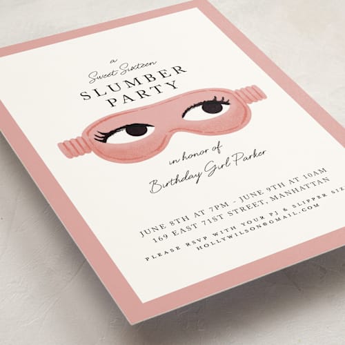 This is a rose sweet sixteen birthday party invitations with standard by mo kelley called slumber party printing on signature in standard