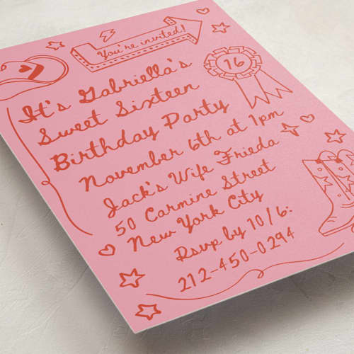 This is a cherry sweet sixteen birthday party invitations with standard by Jennifer Lew called cowboy club printing on signature in standard