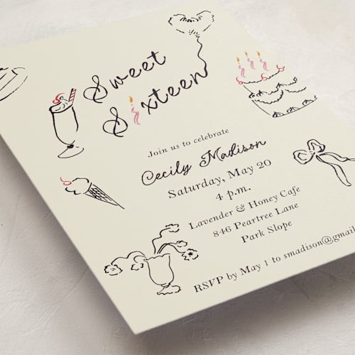 This is a licorice sweet sixteen birthday party invitations with standard by Sarah Rosenthal called sweets & treats printing on signature in standard