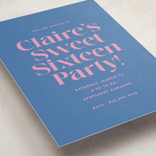 This is a bubblegum sweet sixteen birthday party invitations with standard by Megan Davis called text printing on signature in standard