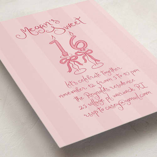 This is a cherry sweet sixteen birthday party invitations with standard by Tamara Hilje called sixteen bow candles printing on signature in standard