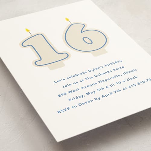 This is a azure sweet sixteen birthday party invitations with standard by Baumbirdy called retro sixteen candles printing on signature in standard