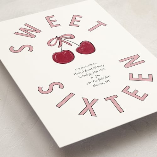 This is a meringue sweet sixteen birthday party invitations with standard by Inkblot Design called cherry sundae printing on signature in standard