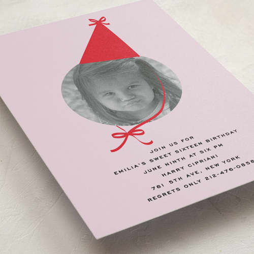 This is a ruby sweet sixteen birthday party invitations with standard by Jennifer Lew called birthday hat printing on signature in standard