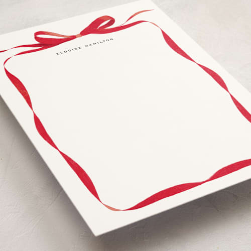 This is a crimson personalized stationery thank you cards with standard by Olivia Kanaley Inman called bow printing on signature in 5x7