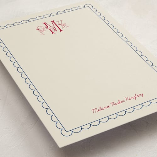 This is a berry personalized stationery thank you cards with standard by Heather Schertzer called embroidery printing on signature in 5x7