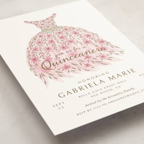 This is a rosado sweet sixteen birthday party invitations with standard by Paper Sun Studio called quinceañera party dress printing on signature in standard