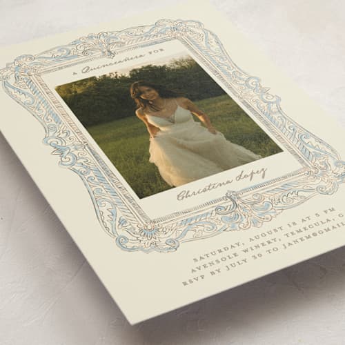 This is a denim sweet sixteen birthday party invitations with standard by Creo Study called regency frame printing on signature in standard