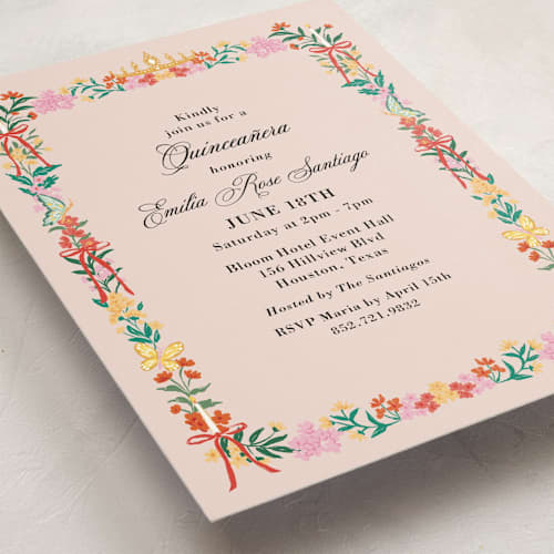 This is a peony sweet sixteen birthday party invitations with standard by Elly called blooming tiara printing on signature in standard