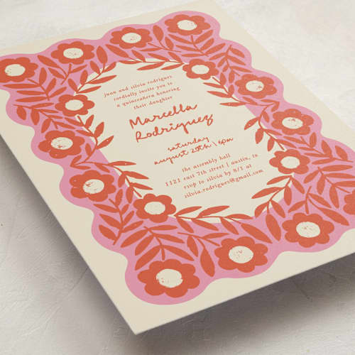 This is a strawberry sweet sixteen birthday party invitations with standard by Kelly Watkins called stamped floral printing on signature in standard
