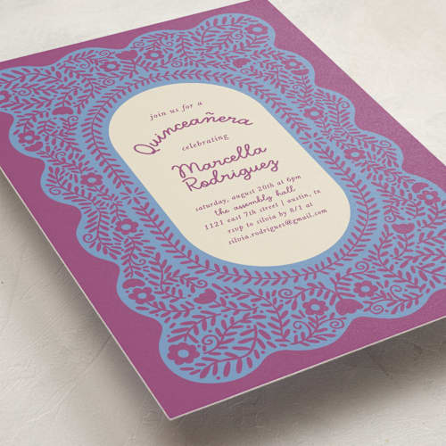 This is a orchid sweet sixteen birthday party invitations with standard by Kelly Watkins called wavy floral frame printing on signature in standard