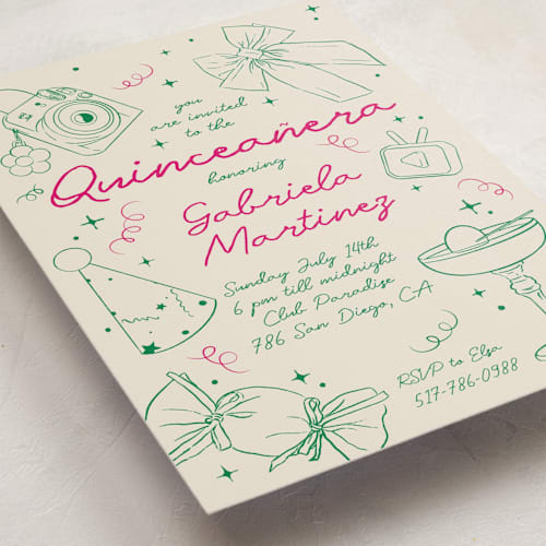 This is a grass sweet sixteen birthday party invitations with standard by Celine Nguyen called hand-drawn birthday fun printing on signature in standard