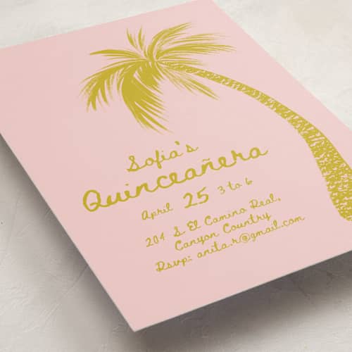 This is a sunshine sweet sixteen birthday party invitations with standard by Gwen Bedat called palm printing on signature in standard