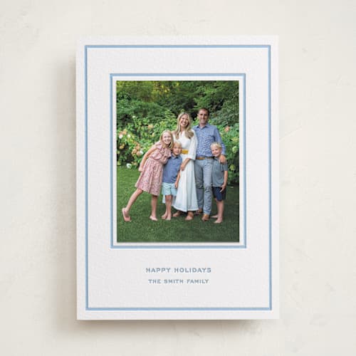 This is a robin's egg photo mount holiday cards with letterpress by Megan Davis called bowery printing on white cotton in photo_mount