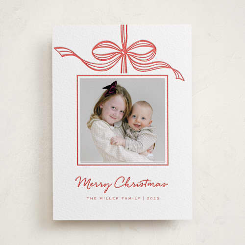 This is a ruby photo mount holiday cards with letterpress by SimpleTe Design called tied with a bow printing on white cotton in photo_mount