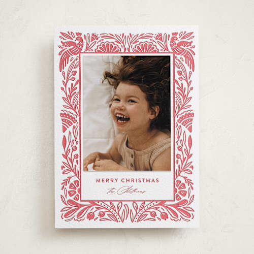 This is a ruby photo mount holiday cards with letterpress by Mansi Verma called folk art printing on white cotton in photo_mount
