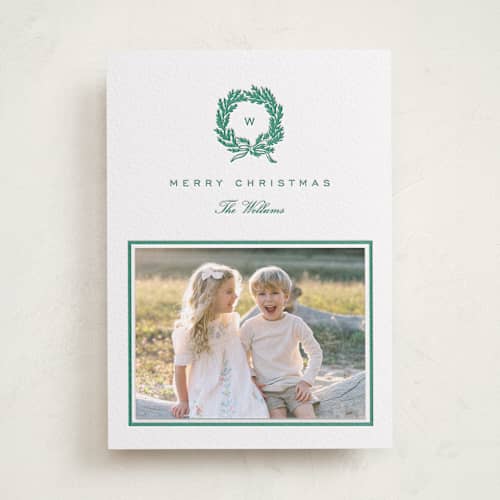 This is a evergreen photo mount holiday cards with letterpress by Amy Kross called bristol printing on white cotton in photo_mount