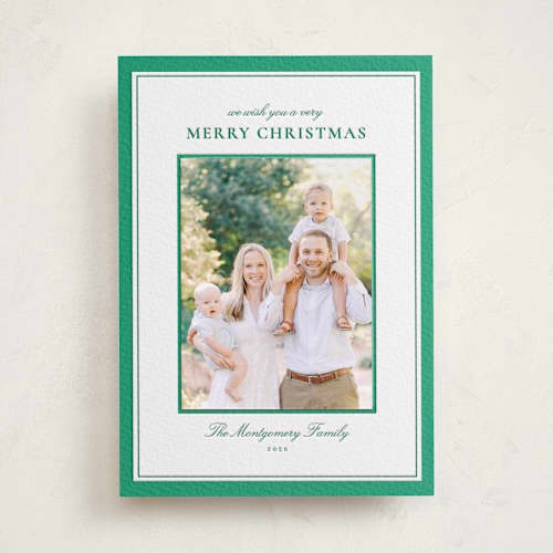This is a racing green photo mount holiday cards with letterpress by Wildfield Paper Co called celadon printing on white cotton in photo_mount