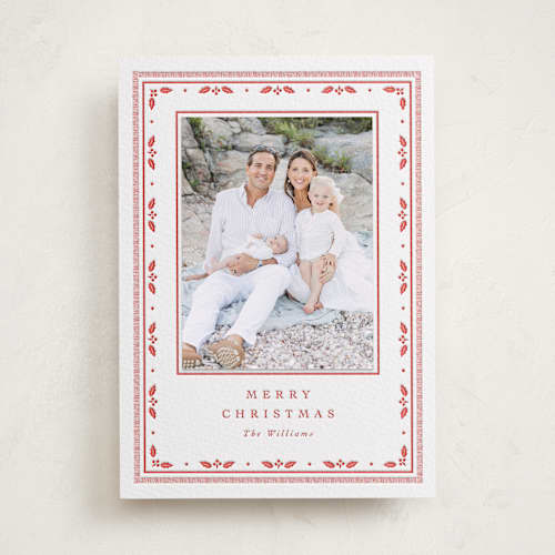 This is a ruby photo mount holiday cards with letterpress by Robert and Stella called dainty holly printing on white cotton in photo_mount