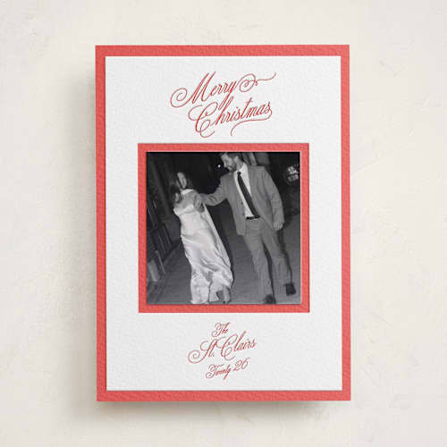 This is a ruby photo mount holiday cards with letterpress by Jen Ramsey called holiday elegance printing on white cotton in photo_mount