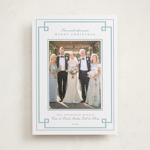 This is a robin's egg photo mount holiday cards with letterpress by Alston Foster called timeless frame printing on white cotton in photo_mount