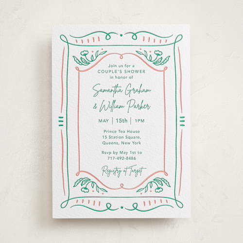 This is a paloma | emerald baby shower invitations with letterpress by Elly called sketch printing on white cotton in standard