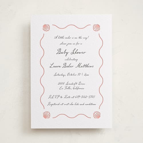 This is a paloma | soft black baby shower invitations with letterpress by Alston Foster called ocean love printing on white cotton in standard