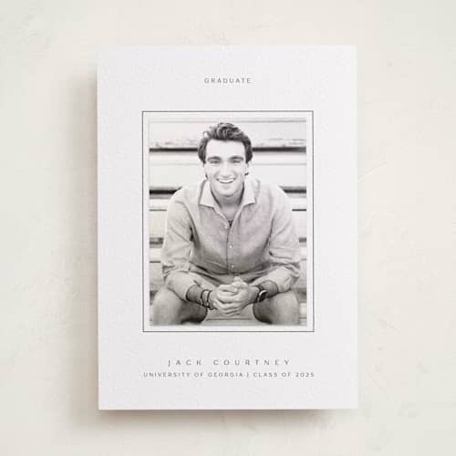 This is a soft black graduation announcements with letterpress by Yuliya Evseeva called breathe love printing on white cotton in photo_mount