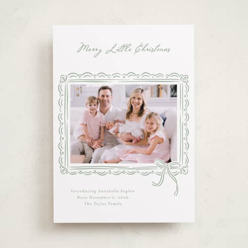 This is a evergreen babys first christmas with standard by Erin German called merry little christmas printing on recycled smooth signature in standard