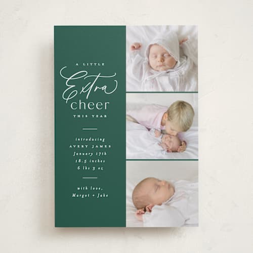 This is a fir babys first christmas with standard by Everett Paper Goods called extra cheer here printing on recycled smooth signature in standard