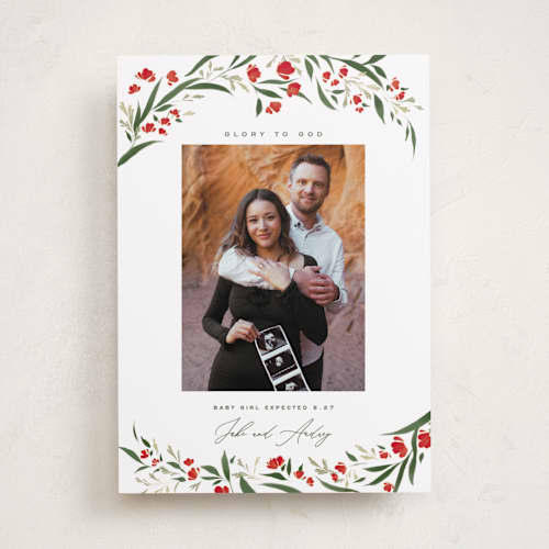 This is a poinsettia babys first christmas with standard by Erin L. Wilson called aurelia printing on recycled smooth signature in standard