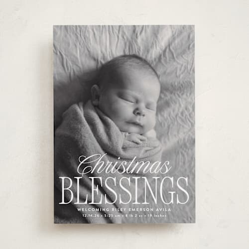 This is a snow babys first christmas with standard by Susan Asbill called blessed welcome printing on recycled smooth signature in standard