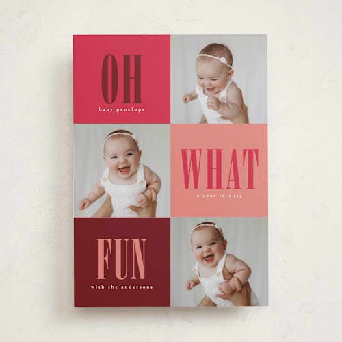 This is a mulled wine babys first christmas with standard by Stacy Maalouf called oh what fun printing on recycled smooth signature in standard