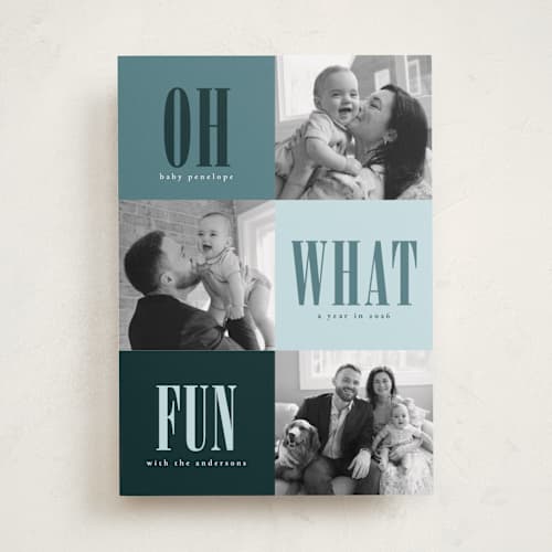 This is a blue spruce babys first christmas with standard by Stacy Maalouf called oh what fun printing on recycled smooth signature in standard