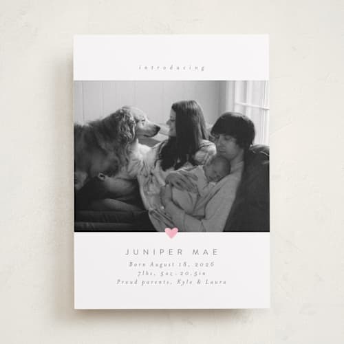 This is a cloud foil stamped birth announcements with foil pressed by Carolyn Nicks called love bug printing on recycled smooth signature in standard